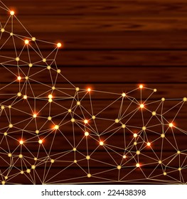 Abstract background with lights on wood texture, vector illustration