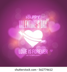 Abstract Background Lights Theme Happy Valentine's Day Postcard, Celebration Banner. Greeting Card, Vector Heart Elements or Flyer, Poster Design