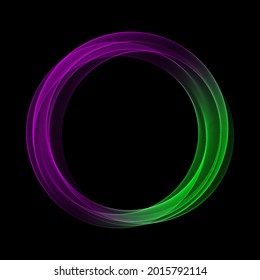 Abstract background of lilac green round wave frame on dark background