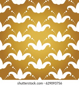 Abstract background with lily flowers, tulips. Luxury vector pattern for invitation card design, fabric. White flowers on a gold background.