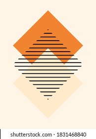 Abstract background. Line art. Contemporary  geometric composition with rhombus. Boho wall decor. Mid century art print. Vector illustration.