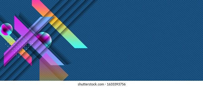 Abstract background line geometry on Classic Blue color futuristic elements banner geometric blue gradient