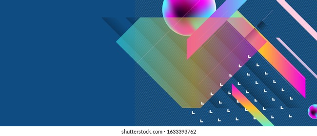 Abstract background line geometry on Classic Blue color futuristic elements banner geometric blue gradient