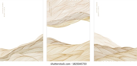 Abstract background with line pattern vector. Art landscape template in oriental style.