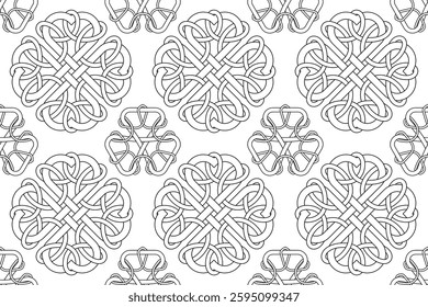 Abstract background with line shapes. Celtic knot. Black and white pattern for web page, textures, card, poster, fabric, textile. Monochrome graphic repeating design. Vector
