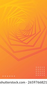 Abstract background line swirling hexagons in tech style gradient from light yellow to dark orange vector.  For business, presentations and brochures