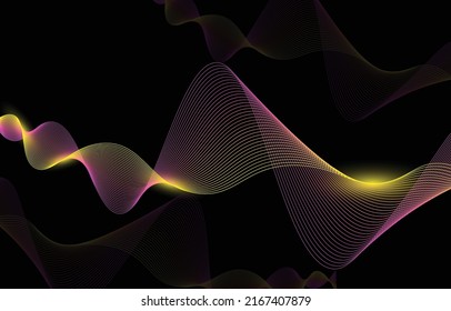 Fondo abstracto, elemento de onda de línea, fondo de pantalla del ecualizador del espectro de sonido, ilustración de tecnología de partículas futuristas vectoriales.