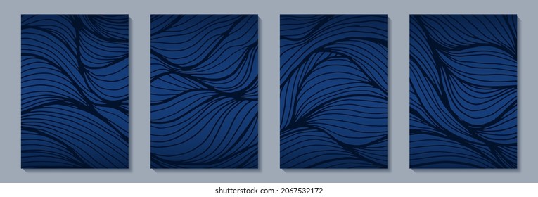 Abstract background line wave in abstract style on blue background. Modern shape line art wallpaper. Abstract vector background. Design for wall decoration, postcard, poster or brochure