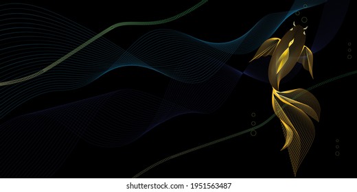 Fondo abstracto, fondo lineal con pez dorado