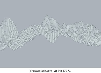 Fundo abstrato de turbulência linear com linhas pretas fluindo em uma superfície cinza representando ondas digitais e profundidade