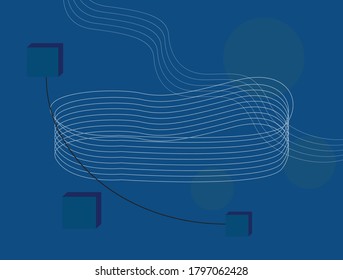 Abstract background with linear waves and circle,rectangle on blue background ,vector illustration.