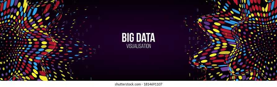 Abstract background with lines array and binary code. Data array visual concept. Big data connection complex. Big data visualization. Connection structure.