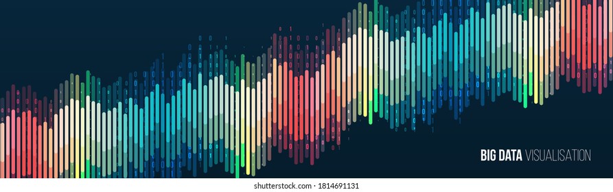 Abstract background with lines array and binary code. Connection structure. Data array visual concept. Big data connection complex. Big data visualization.