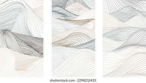 abstract background with lines and art natural landscape background. Mountain forest and desert concept in vintage style.