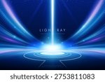 Abstract background with lines and blue light ray effects towards the center, along with twinkling stars. Modern and futuristic technology concept.