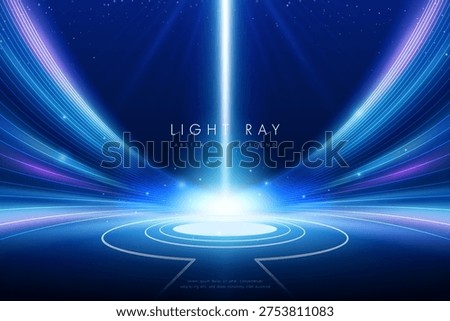 Abstract background with lines and blue light ray effects towards the center, along with twinkling stars. Modern and futuristic technology concept.