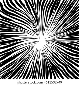Abstract background with lines to the center. Monochrome. Zebra