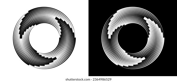 Abstract background with lines in circle. Art design spiral as logo or icon. A black figure on a white background and an equally white figure on the black side.