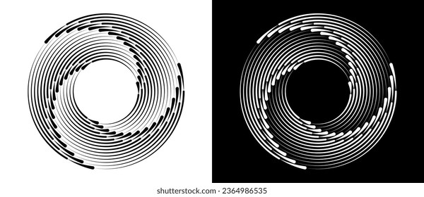 Abstract background with lines in circle. Art design spiral as logo or icon. A black figure on a white background and an equally white figure on the black side.