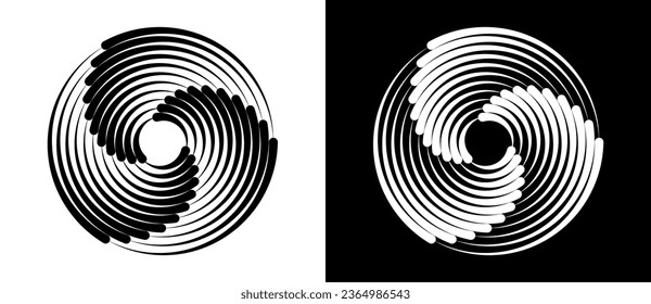 Abstract background with lines in circle. Art design spiral as logo or icon. A black figure on a white background and an equally white figure on the black side.