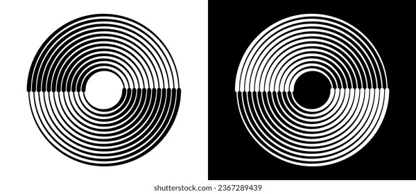 Abstract background with lines in circle. Art lines design spiral as logo or icon. Black lines on a white background and white lines on the black side.