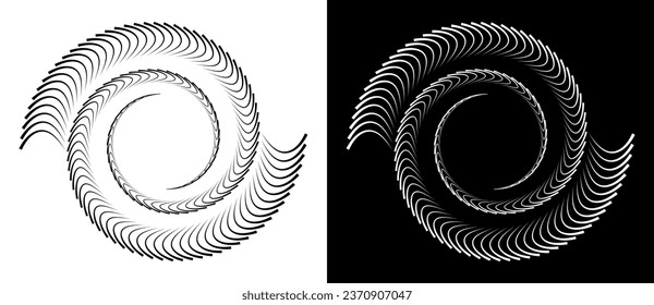 Abstract background with lines in circle. Art design spiral as logo or icon. A black figure on a white background and an equally white figure on the black side.