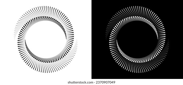 Abstract background with lines in circle. Art design spiral as logo or icon. A black figure on a white background and an equally white figure on the black side.