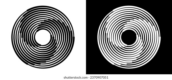 Abstract background with lines in circle. Art design spiral as logo or icon. A black figure on a white background and an equally white figure on the black side.