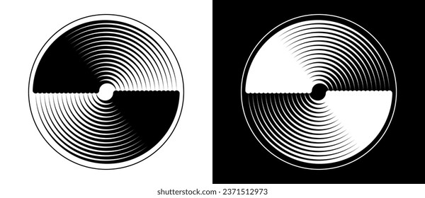 Abstract background with lines in circle. Art design spiral as logo or icon. A black figure on a white background and an equally white figure on the black side.
