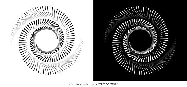 Abstract background with lines in circle. Art design spiral as logo or icon. A black figure on a white background and an equally white figure on the black side.