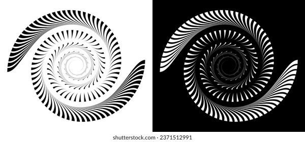 Abstract background with lines in circle. Art design spiral as logo or icon. A black figure on a white background and an equally white figure on the black side.