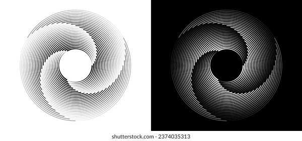 Abstract background with lines in circle. Art design spiral as logo or icon. A black figure on a white background and an equally white figure on the black side.