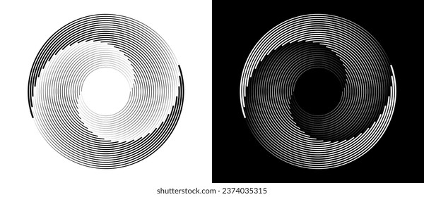 Abstract background with lines in circle. Art design spiral as logo or icon. A black figure on a white background and an equally white figure on the black side.