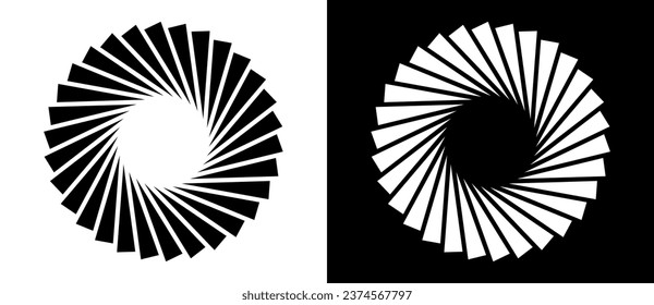 Abstract background with lines in circle. Art design spiral as logo or icon. A black figure on a white background and an equally white figure on the black side.