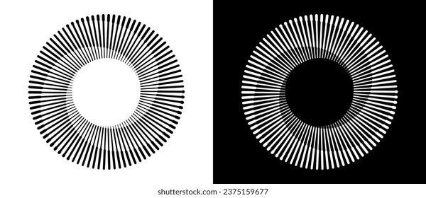 Abstract background with lines in circle. Art design spiral as logo or icon. A black figure on a white background and an equally white figure on the black side.