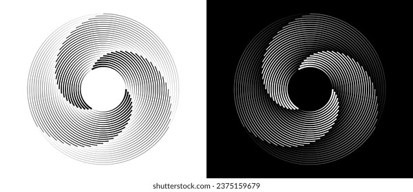 Abstract background with lines in circle. Art design spiral as logo or icon. A black figure on a white background and an equally white figure on the black side.