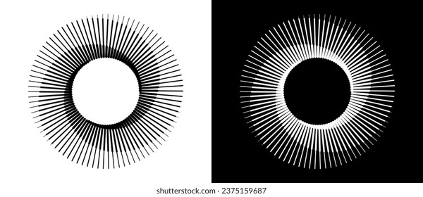 Abstract background with lines in circle. Art design spiral as logo or icon. A black figure on a white background and an equally white figure on the black side.