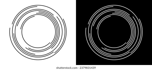 Abstract background with lines in circle. Art design spiral as logo or icon. A black figure on a white background and an equally white figure on the black side.