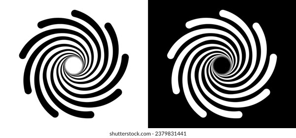 Abstract background with lines in circle. Art design spiral as logo or icon. A black figure on a white background and an equally white figure on the black side.