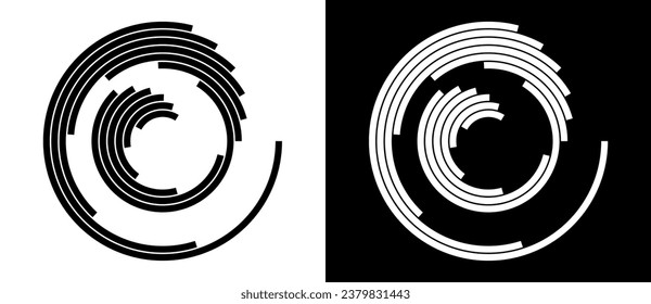 Abstract background with lines in circle. Art design spiral as logo or icon. A black figure on a white background and an equally white figure on the black side.