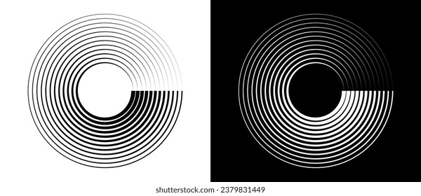 Abstract background with lines in circle. Art design spiral as logo or icon. A black figure on a white background and an equally white figure on the black side.