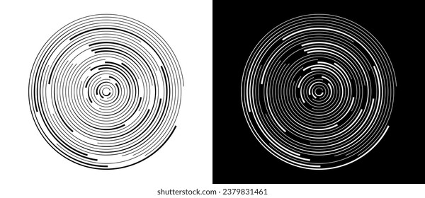 Abstract background with lines in circle. Art design spiral as logo or icon. A black figure on a white background and an equally white figure on the black side.