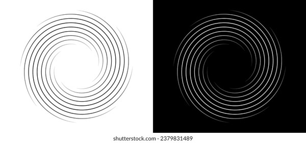 Abstract background with lines in circle. Art design spiral as logo or icon. A black figure on a white background and an equally white figure on the black side.