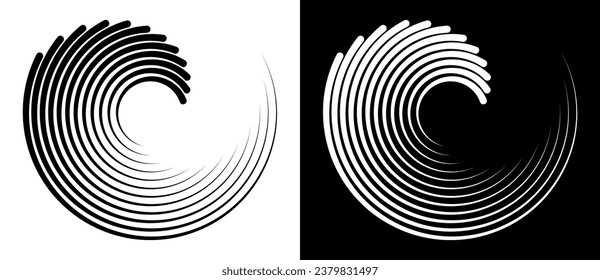 Abstract background with lines in circle. Art design spiral as logo or icon. A black figure on a white background and an equally white figure on the black side.
