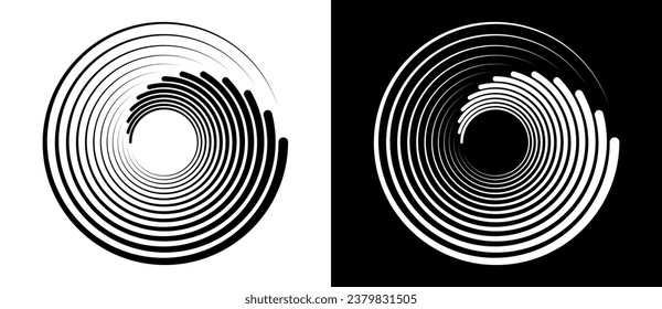 Abstract background with lines in circle. Art design spiral as logo or icon. A black figure on a white background and an equally white figure on the black side.