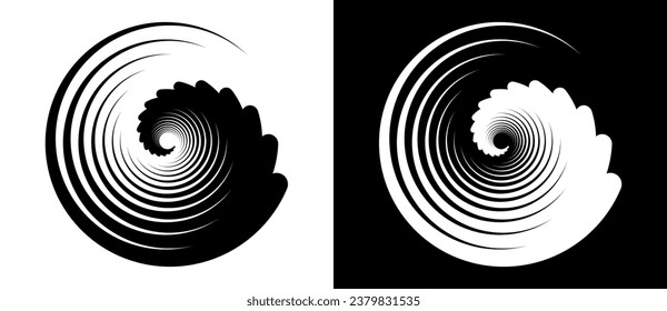 Abstract background with lines in circle. Art design spiral as logo or icon. A black figure on a white background and an equally white figure on the black side.