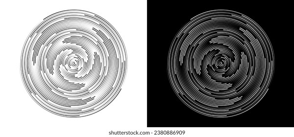 Fondo abstracto con líneas en círculo. Espiral de diseño artístico como logotipo o icono. Una figura negra en un fondo blanco y una figura igualmente blanca en el lado negro.