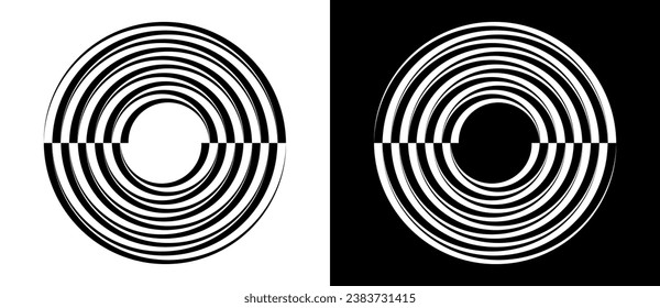Abstract background with lines in circle. Art design spiral as logo or icon. A black figure on a white background and an equally white figure on the black side.