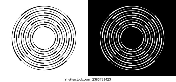 Abstract background with lines in circle. Art design spiral as logo or icon. A black figure on a white background and an equally white figure on the black side.