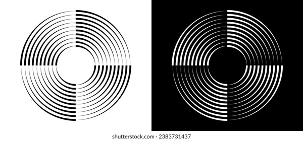 Abstract background with lines in circle. Art design spiral as logo or icon. A black figure on a white background and an equally white figure on the black side.